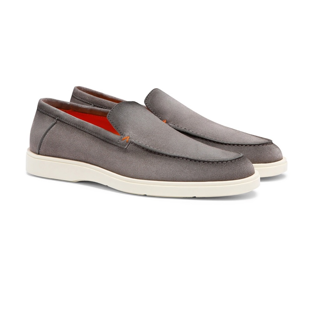 $850 Santoni Gray Loafers Slip-Ons